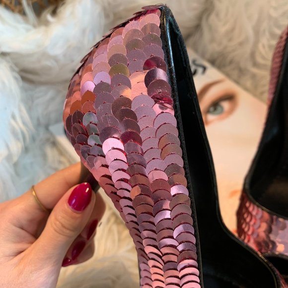 D&G Dolce & Gabbana - Pink Sequin Peep Toe Heel - Picture 8 of 14